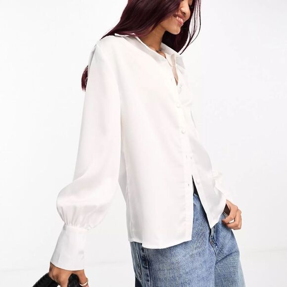 French Connection Satin Shirt White 12 NWT IN PACKAGE - Picture 1 of 7